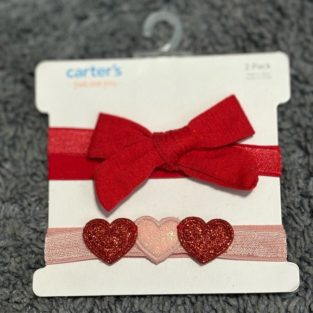 NWT Carter’s 2 pack of red and pink hearts and bow themed headbands